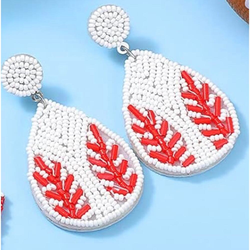 Beaded Baseball Earrings